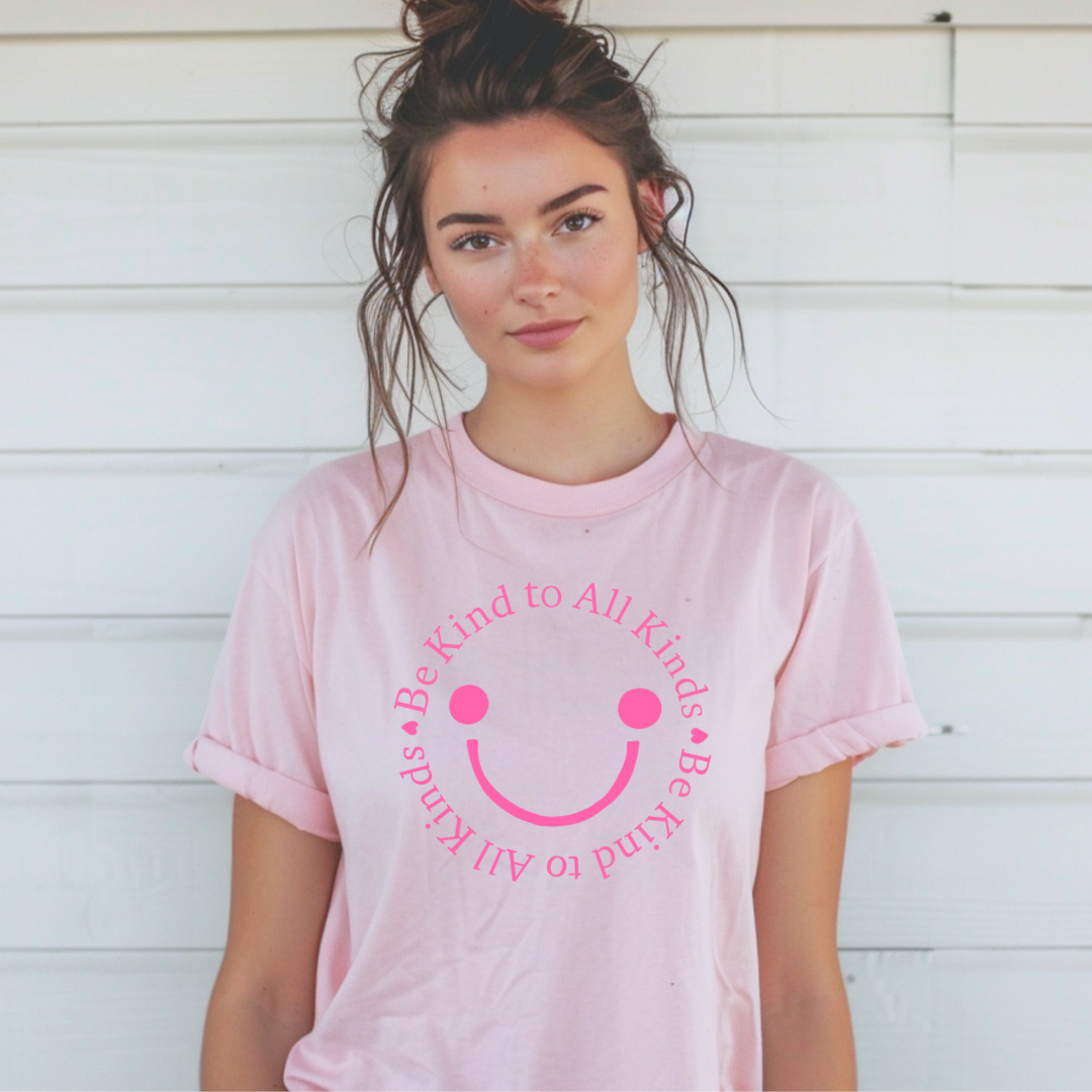 Adult Pink T-shirt - happy face