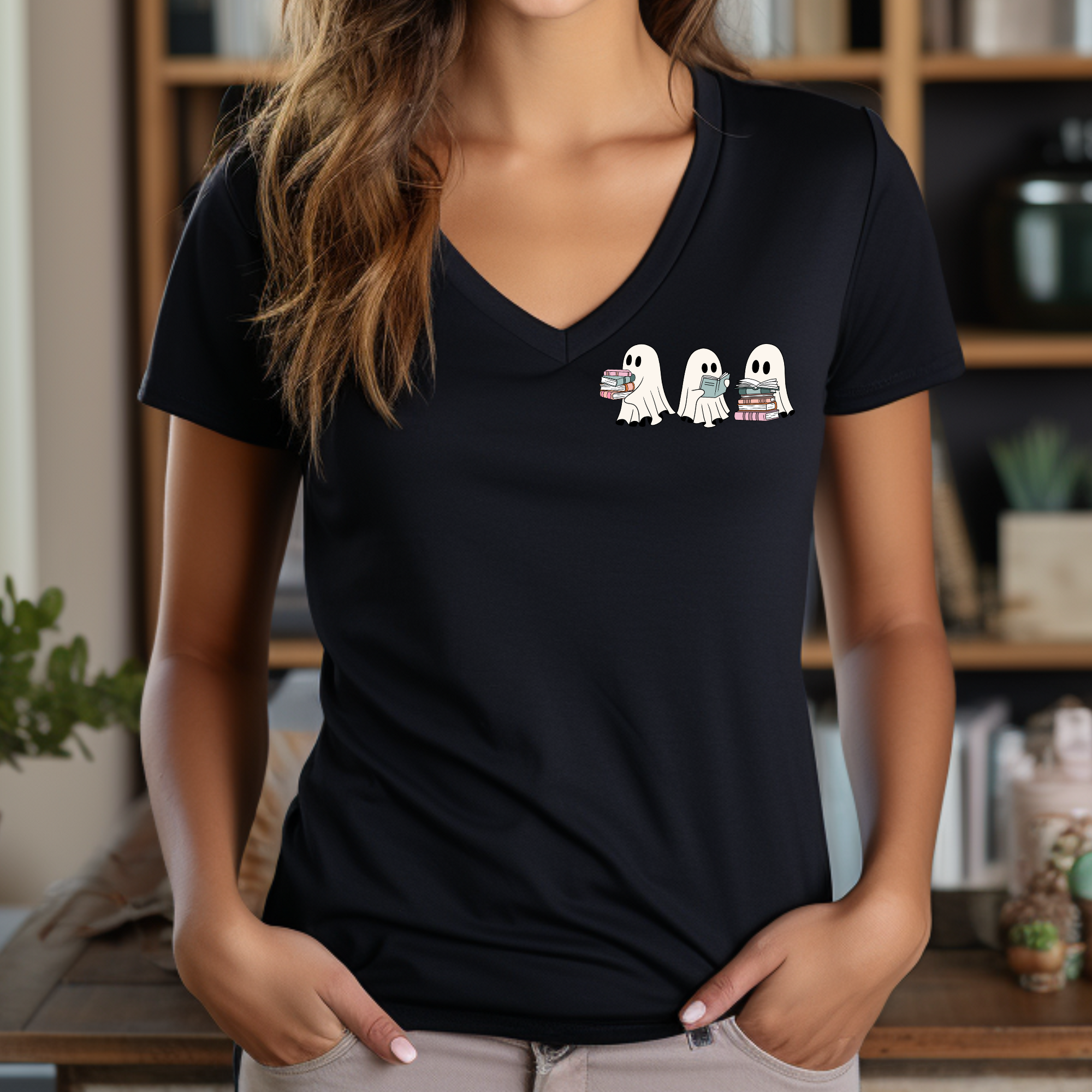 Ghosty Books V-Neck Tee