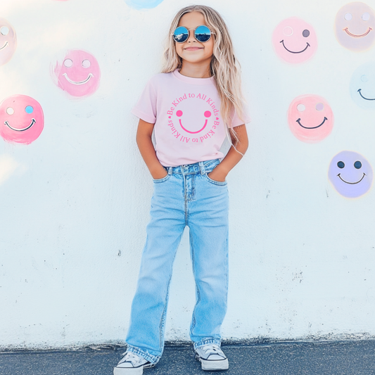 Youth/Toddler Pink T-shirt- Happy Face