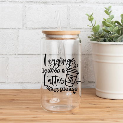 Leggings & lattes glass cup