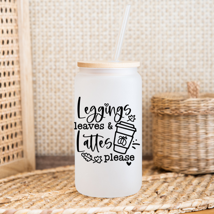 Leggings & lattes glass cup