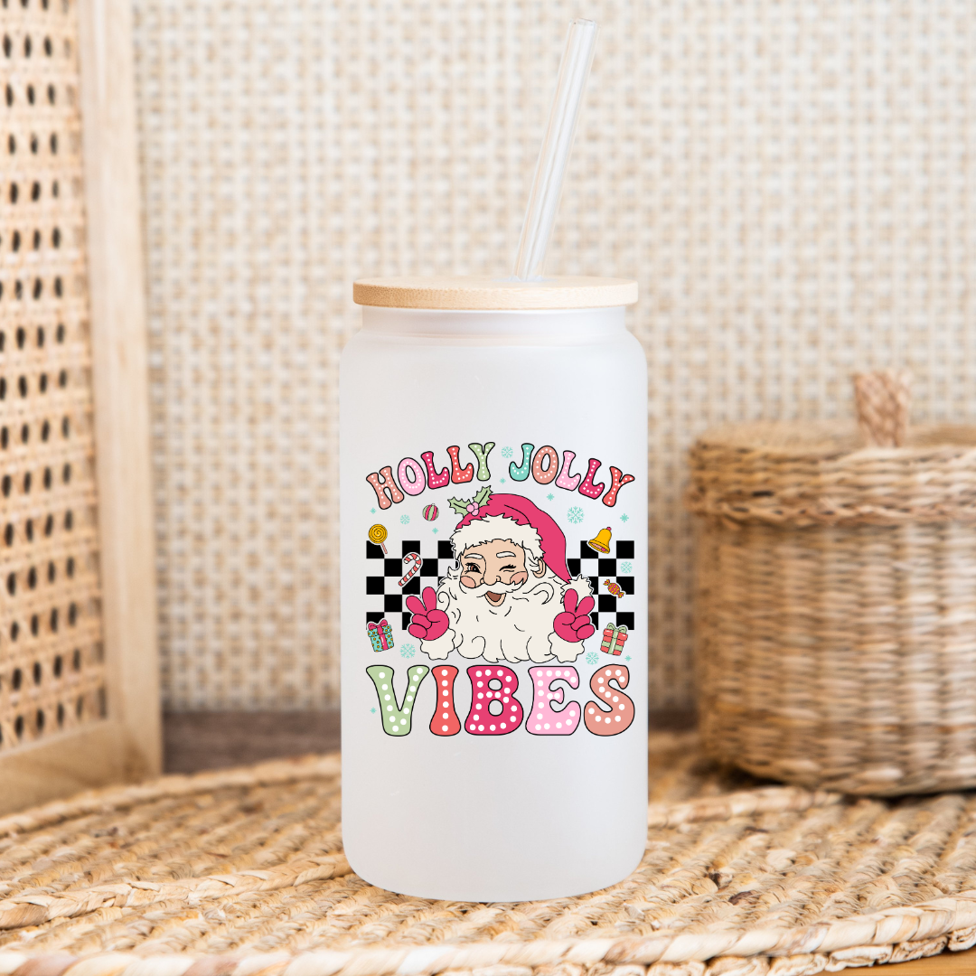 Holly Jolly Vibes Glass cup